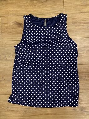 Lands' End Navy and White Polka Dot Tankini Top Sz 12